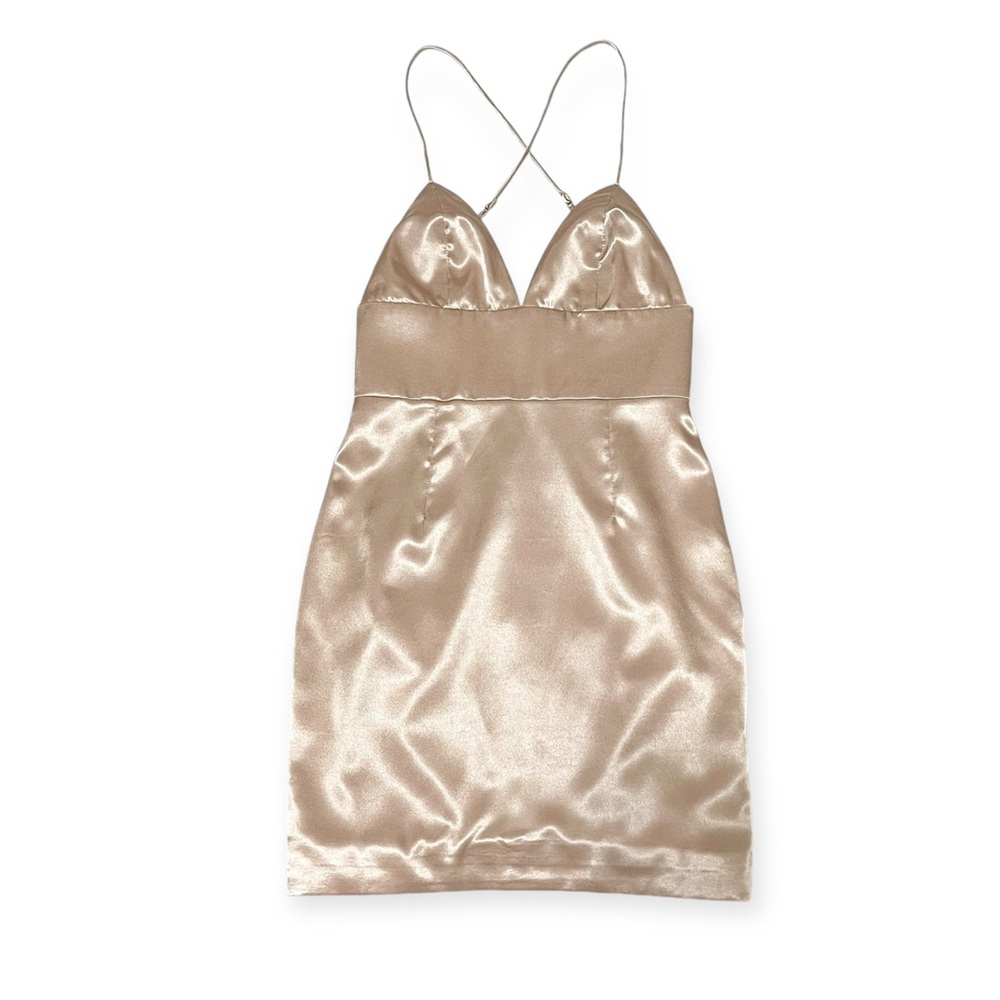 Meshki Champagne Satin Mini Dress Pink Cream size XSmall